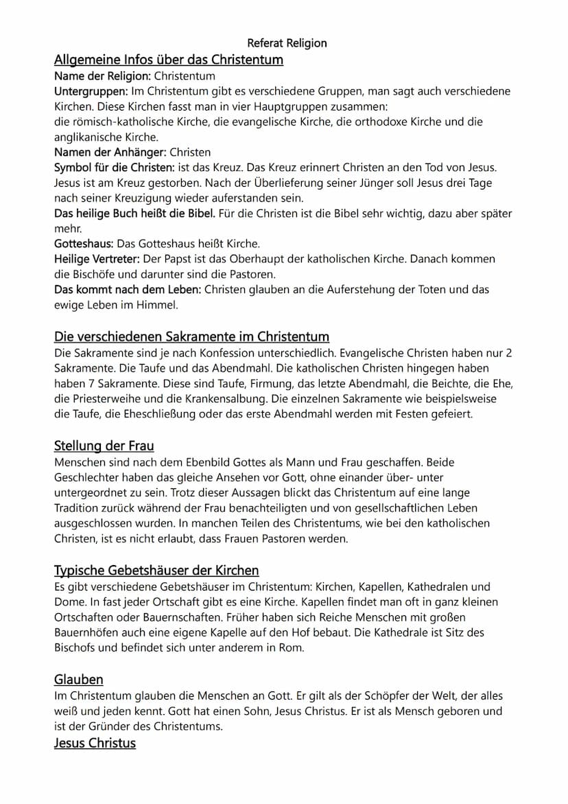 Referat Religion
Allgemeine Infos über das Christentum
Name der Religion: Christentum
Untergruppen: Im Christentum gibt es verschiedene Grup