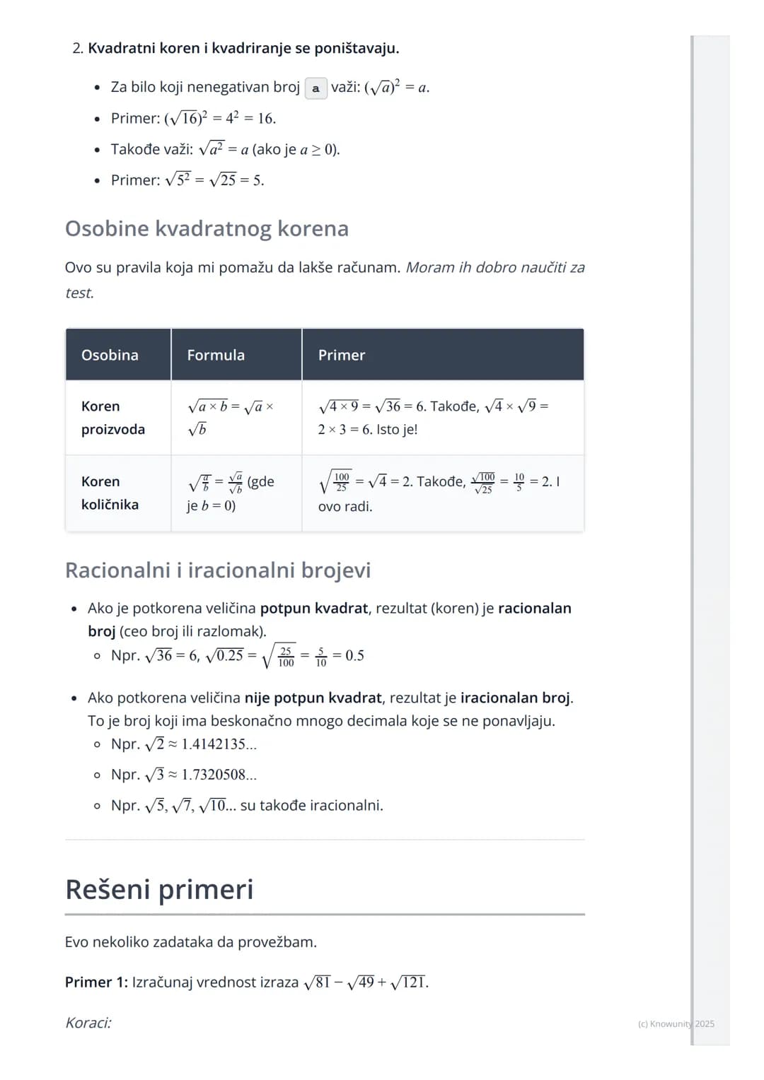 # Pojam i osobine kvadratnog
korena

Uvod u kvadratni koren

Kvadratni koren je matematička operacija suprotna (inverzna) operaciji
kvadrira
