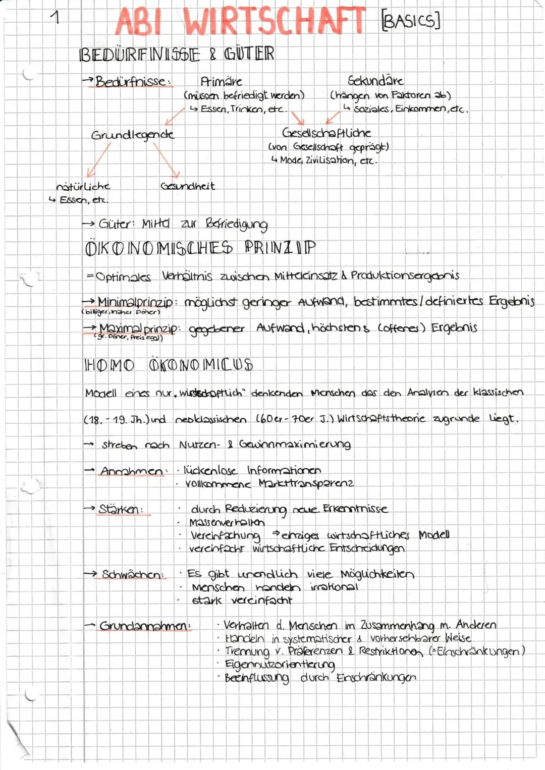 1
ABI WIRTSCHAFT BASICS]
BEDÜRFNISSE & GÜTER
Bedürfnisse
Grundlegende
natürliche
↳ Essen, etc.
Primäre
(mussen befriedigt werden)
↳Essen, Tr