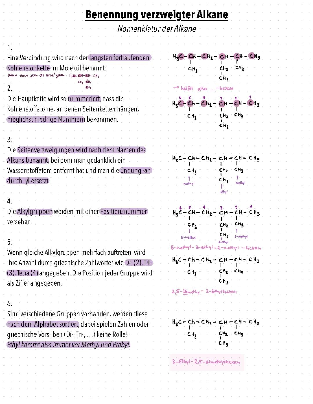 Benennung verzweigter Alkane / Nomenklatur der Alkane