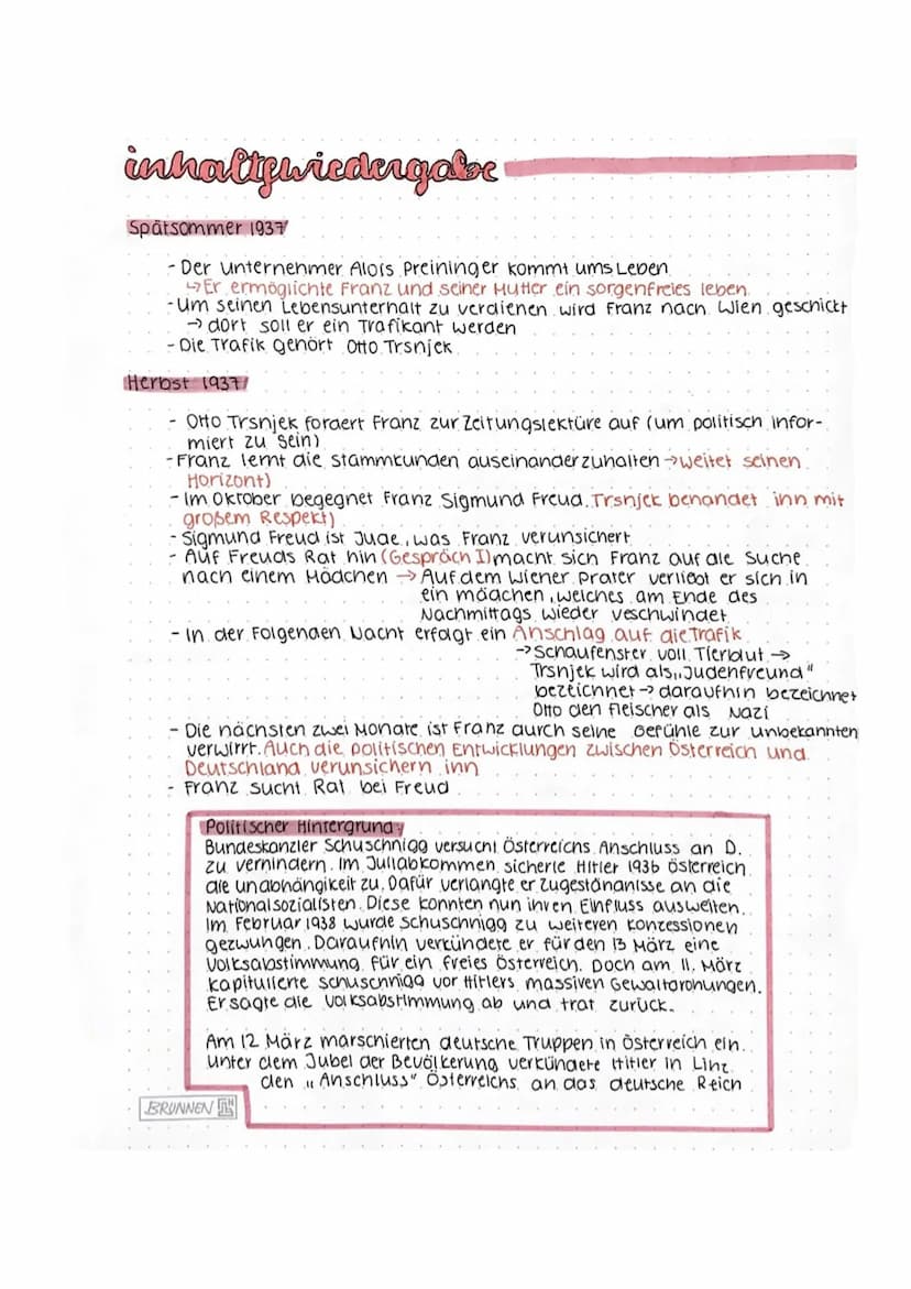 Der Trafikant - Zusammenfassung
Anmerkung: Die Zusammenfassung setzt sich aus meinen Notizen während des Lesens
zusammen. Es enthält vereinz