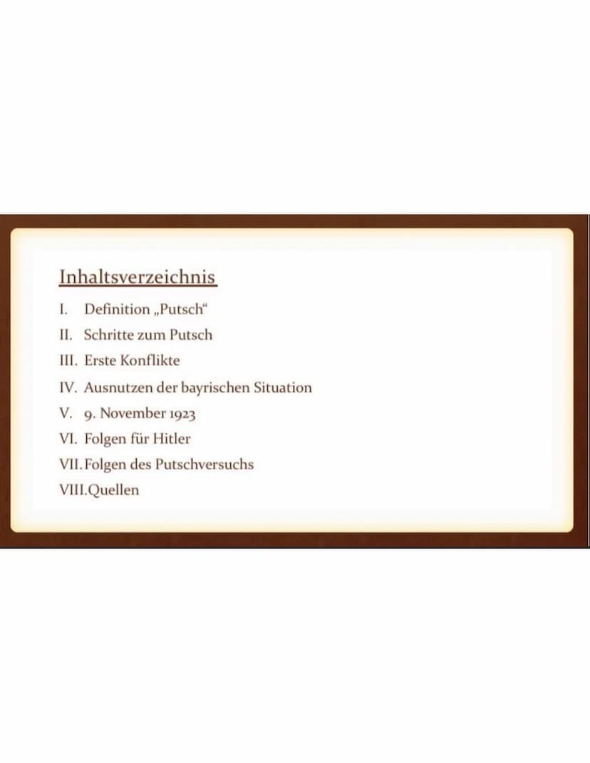 Der Hitlerputsch
(Hitler-Ludendorff-Putsch)
1923
STOSSTRUPP HITLER
MÜNCHEN
Vor Inhaltsverzeichnis
I. Definition ,,Putsch"
II. Schritte zum P