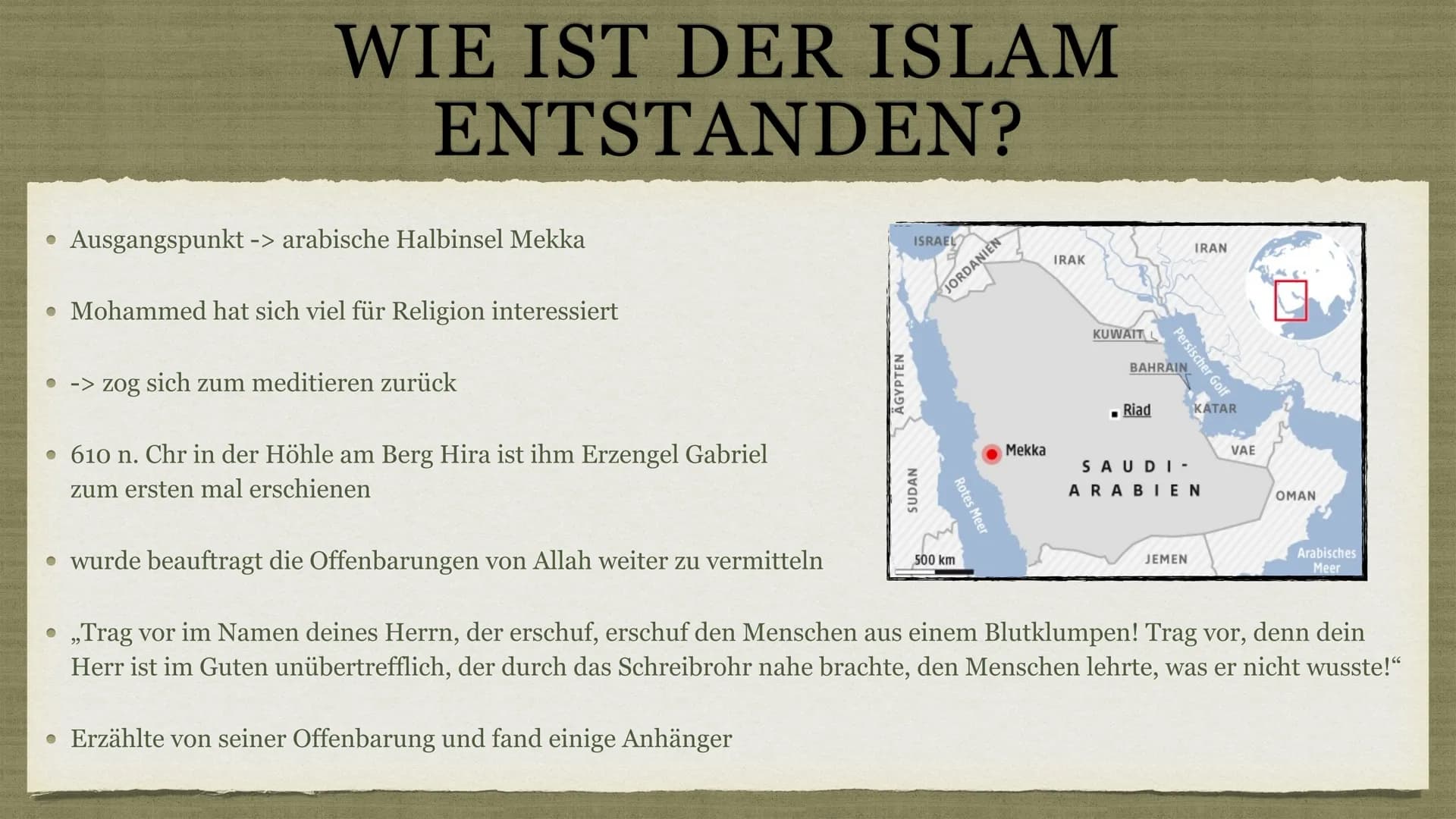 DIE ENTSTEHUNG DES ISLAMS
Präsentiert von Joanna, Sahra, Nikoleta, Florian & Lorin
لا
PUF
لایا
*
ویای میانه و بافق ولو
وانان فرمان
الحمد لله