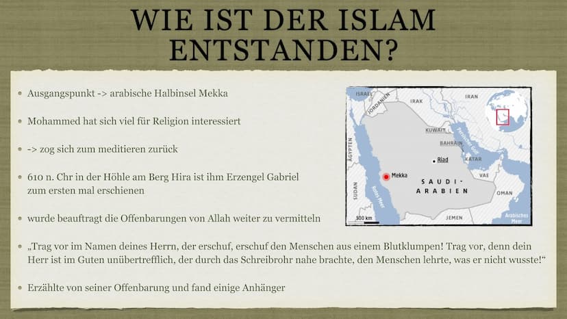DIE ENTSTEHUNG DES ISLAMS
Präsentiert von Joanna, Sahra, Nikoleta, Florian & Lorin
لا
PUF
لایا
*
ویای میانه و بافق ولو
وانان فرمان
الحمد لله