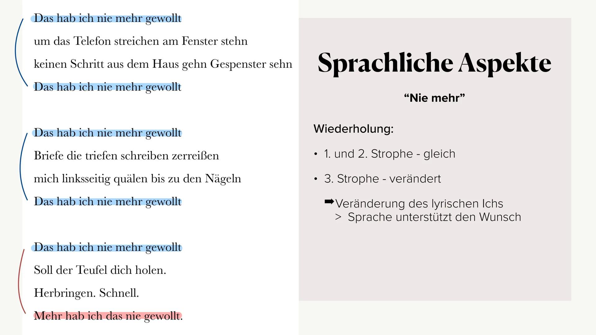Gedichtinterpretation
von dem Liebesgedicht "Nie mehr"
Von Anna Schepmann ●
Allgemeines
• Formale Aspekte
●
Gliederung
●
Gedicht
Sprachliche