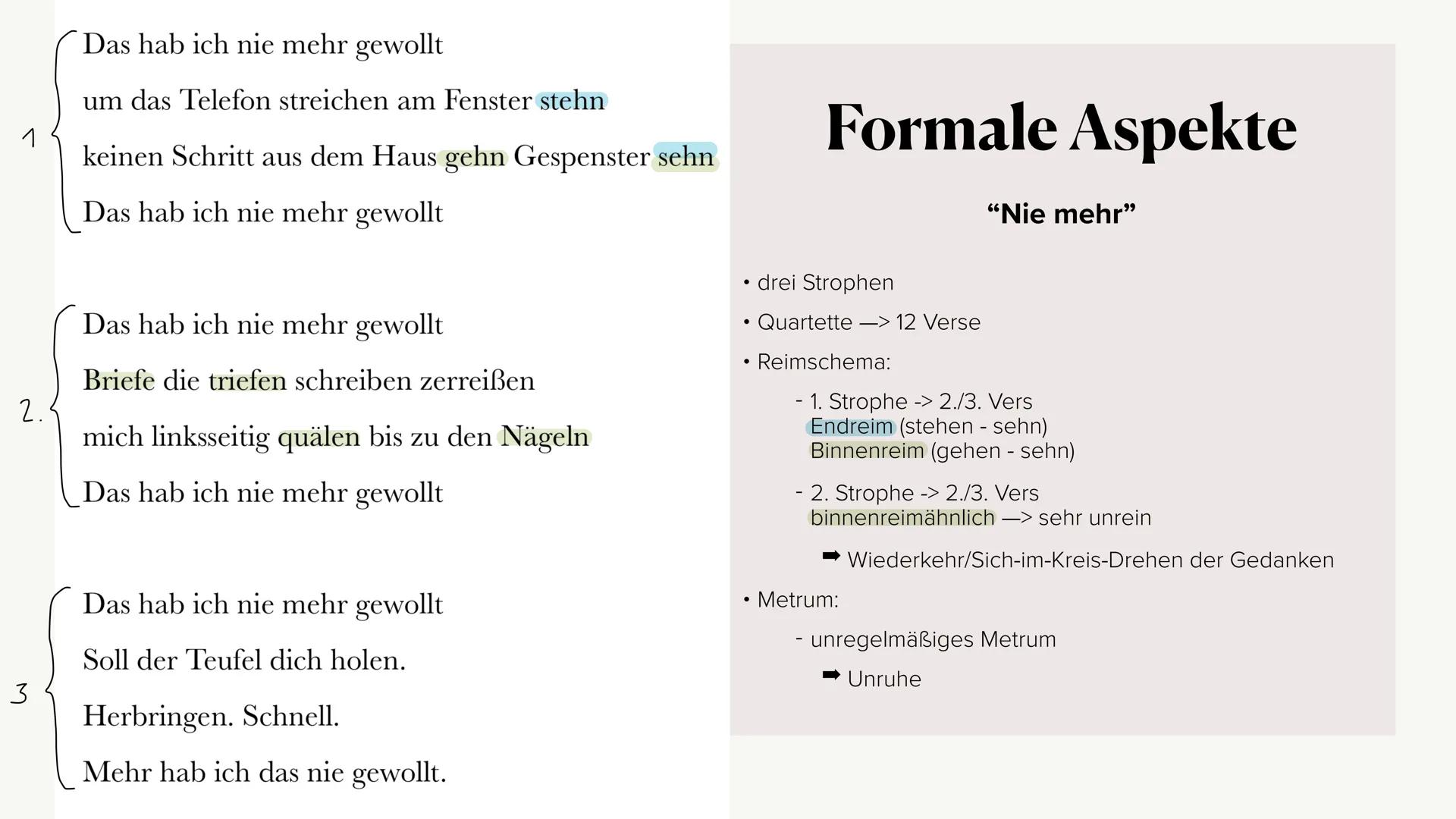 Gedichtinterpretation
von dem Liebesgedicht "Nie mehr"
Von Anna Schepmann ●
Allgemeines
• Formale Aspekte
●
Gliederung
●
Gedicht
Sprachliche