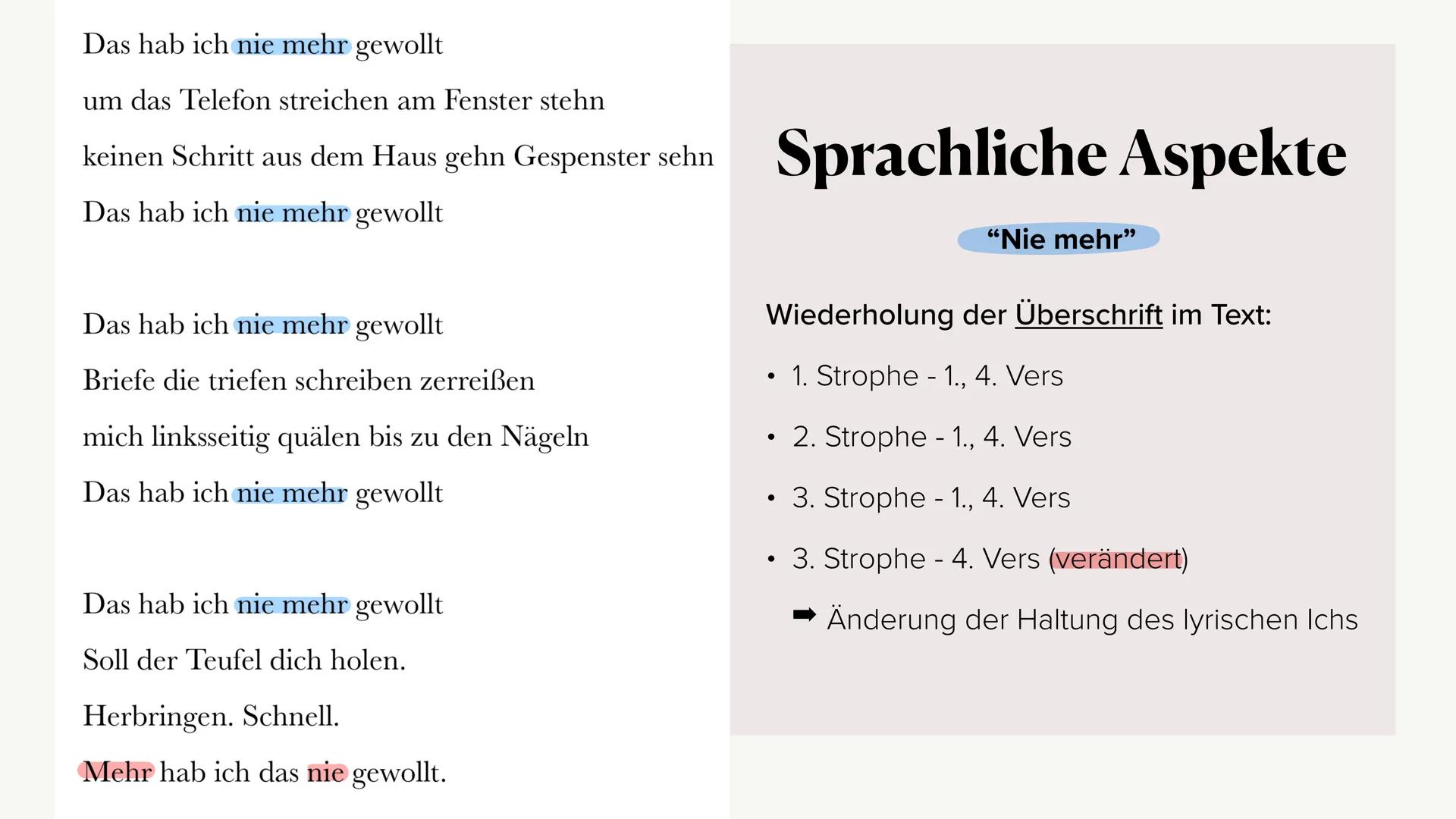 Gedichtinterpretation
von dem Liebesgedicht "Nie mehr"
Von Anna Schepmann ●
Allgemeines
• Formale Aspekte
●
Gliederung
●
Gedicht
Sprachliche