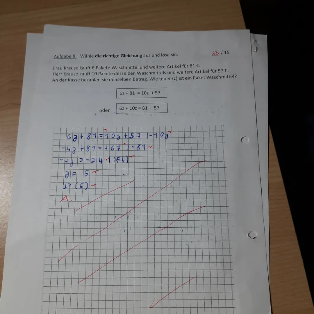 1. Klassenarbeit Mathematik Stufe 8 - Bewertungsbogen
Thema: Terme und Gleichungen
Name: Janik Dahlhaus
Kompetenz: Der/Die Schüler_in kann..