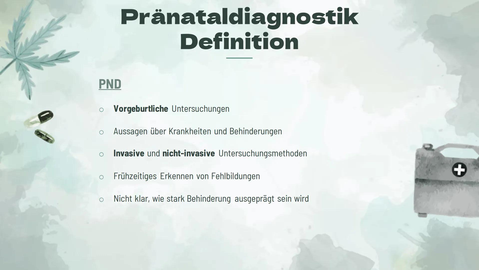 Präimplantationsdiagnostik
und Pränataldiagnostik
Von Alessiajoy Menzel, Theresa Schreiber und
Hannah Roth Inhaltsverzeichnis
1) Präimplanta