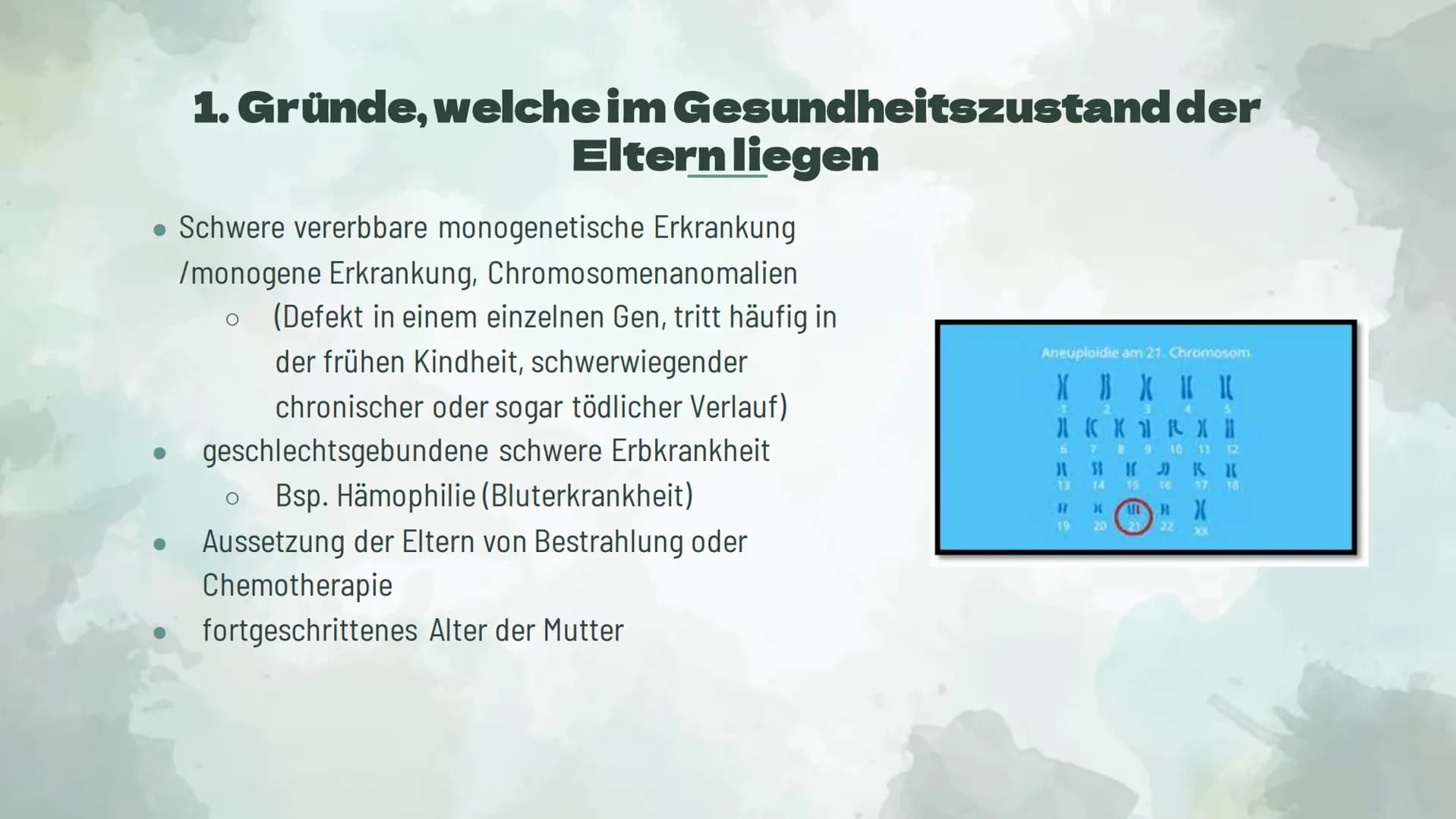 Präimplantationsdiagnostik
und Pränataldiagnostik
Von Alessiajoy Menzel, Theresa Schreiber und
Hannah Roth Inhaltsverzeichnis
1) Präimplanta