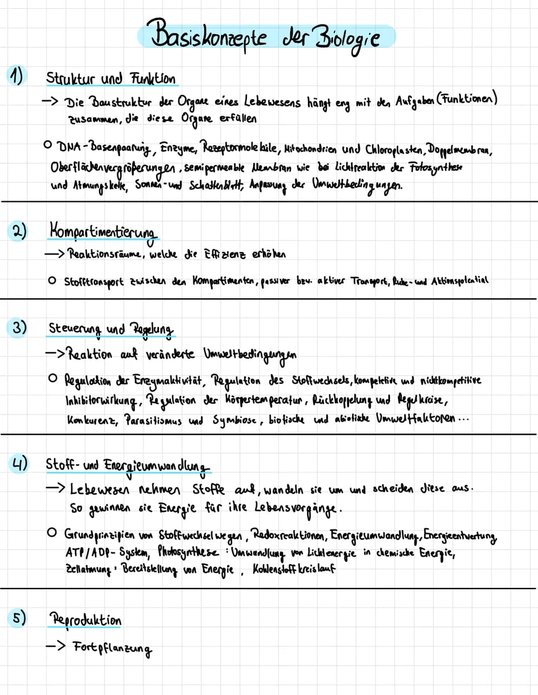 Basiskonzepte der Biologie
1) Struktur und Funktion
-> Die Baustruktur der Organe eines Lebewesens hängt eng mit den Aufgaben (Funktionen)
z