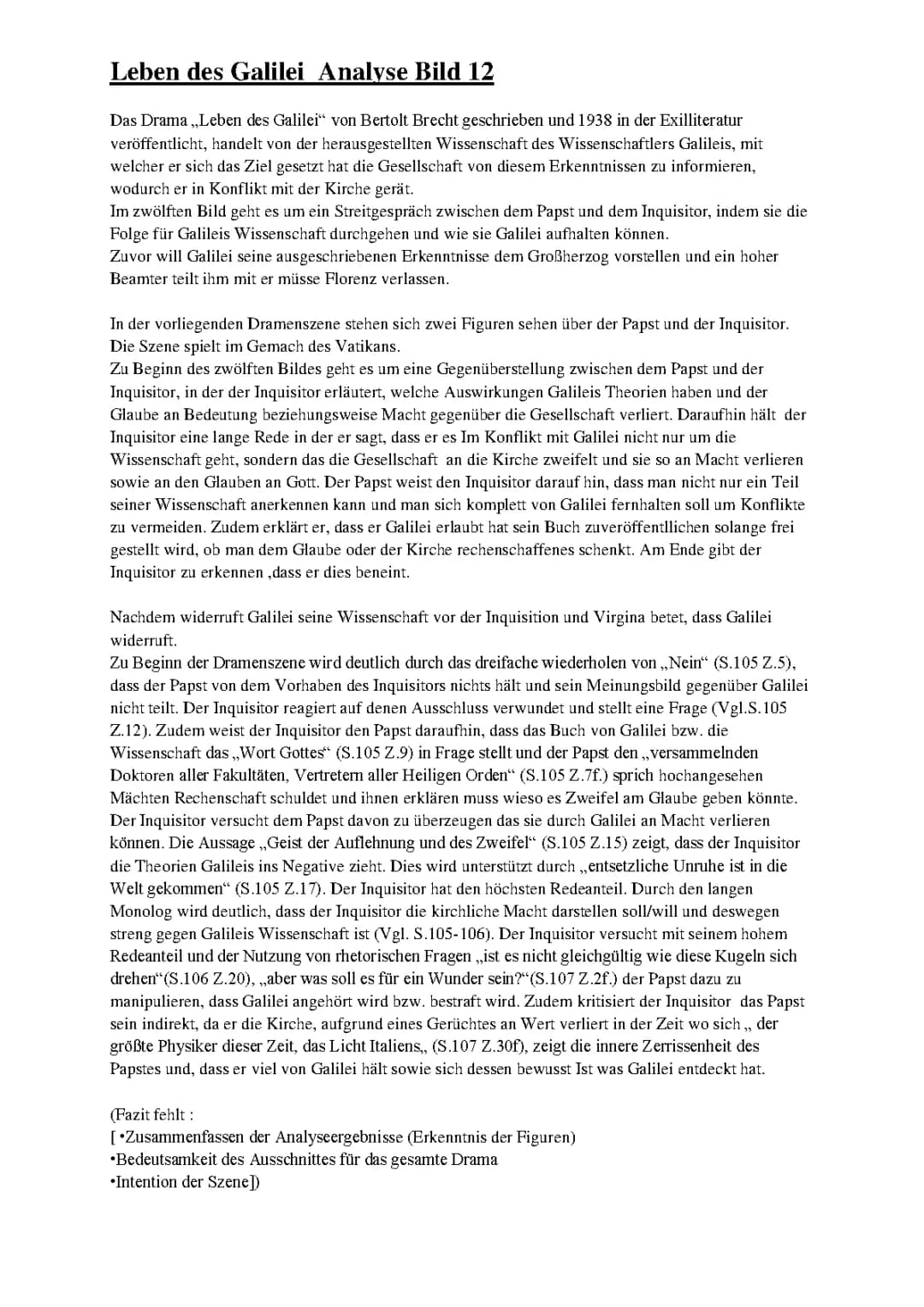 Leben des Galilei Bild 12 Text - Zusammenfassung, Interpretation und mehr