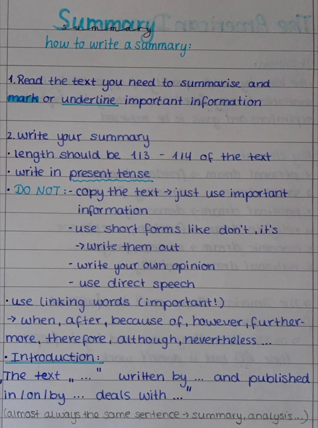 Writing a summary, a speech analysis and a comment 