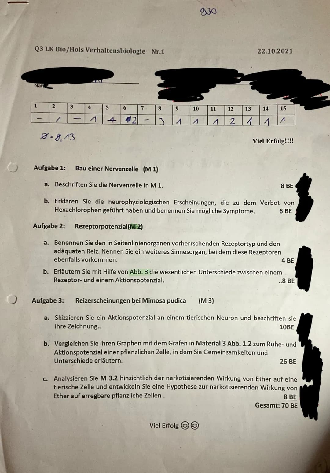 Probeklausur Neurobiologie 2.0