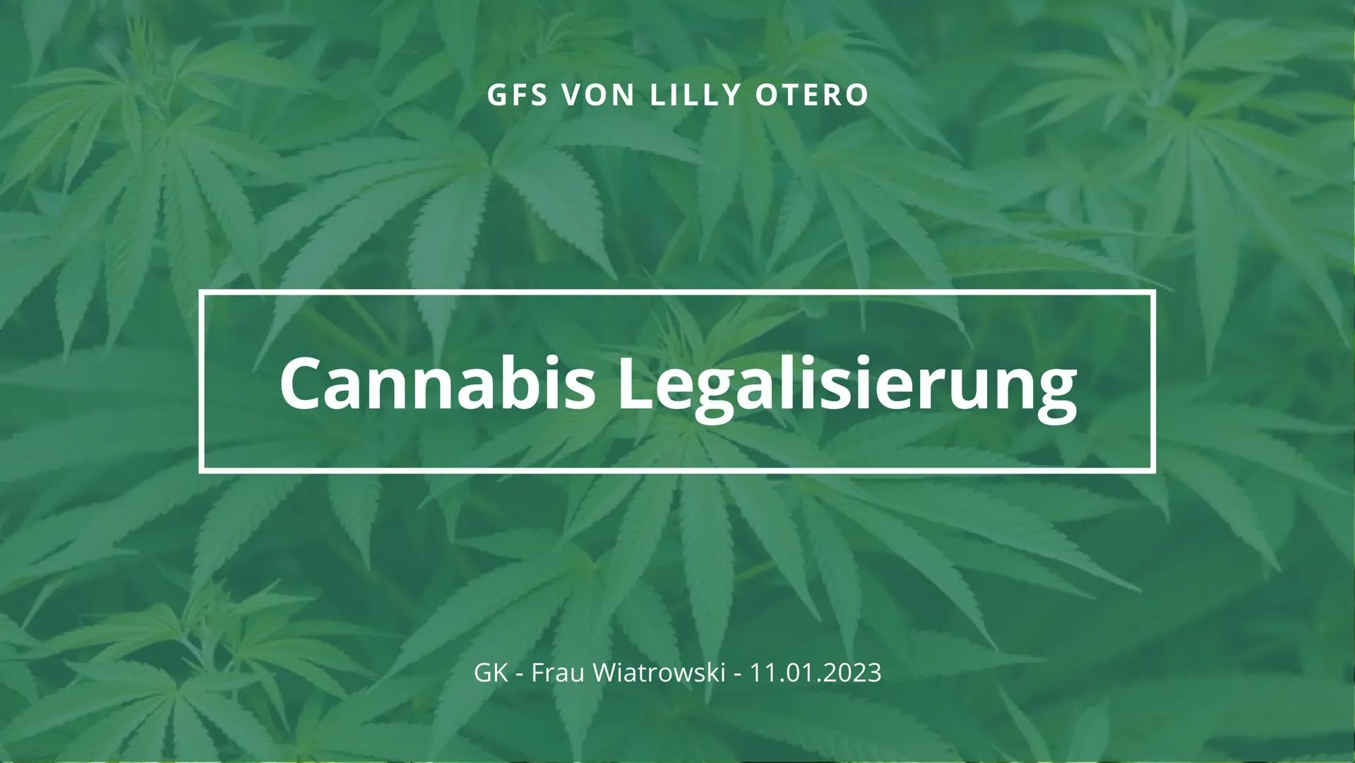 GFS VON LILLY OTERO
Cannabis Legalisierung
GK - Frau Wiatrowski - 11.01.2023 Gliederung
• Themen Einführung
• Vorangegangene Ereignisse
Mein