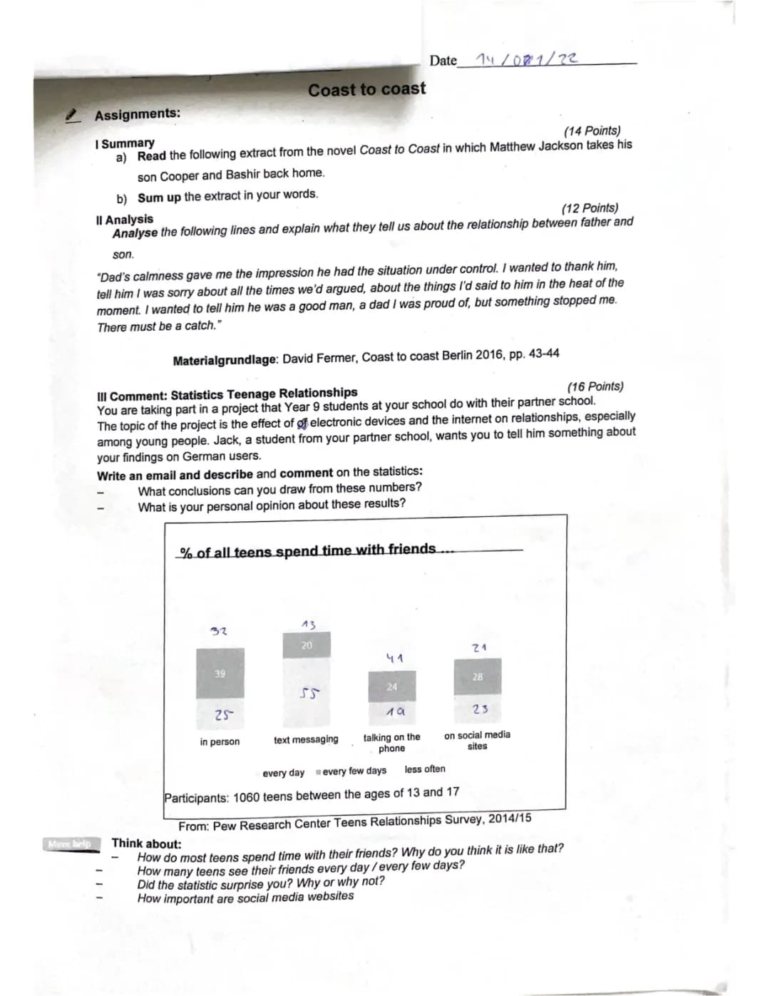 Coast to coast summary, analysis; Writing: statistics 