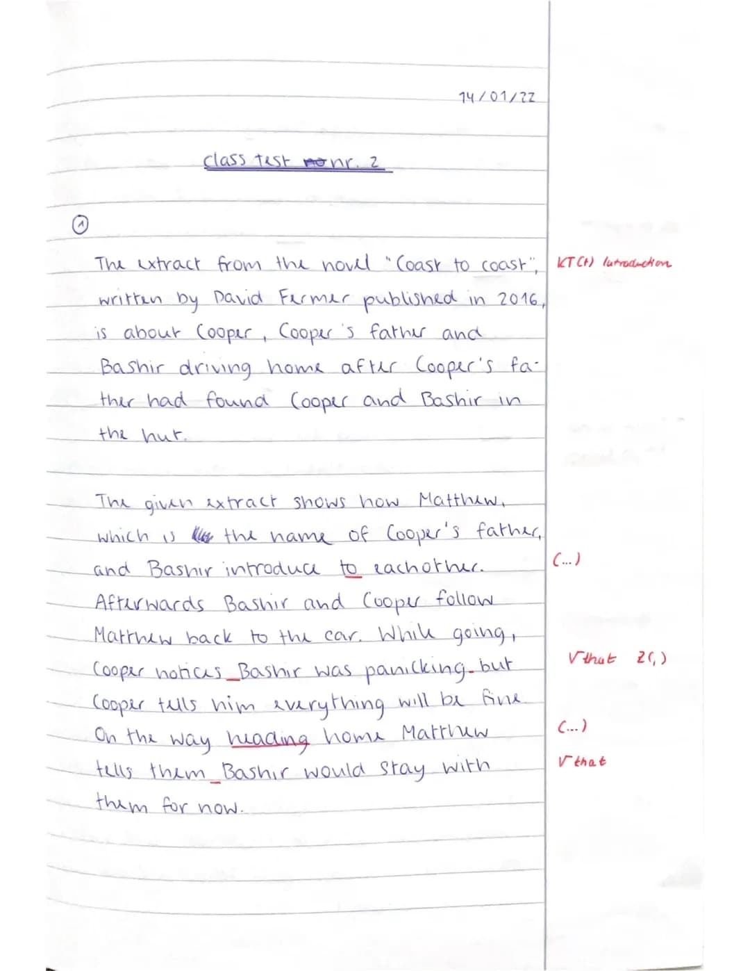 More belp
Assignments:
I Summary
(14 Points)
a) Read the following extract from the novel Coast to Coast in which Matthew Jackson takes his
