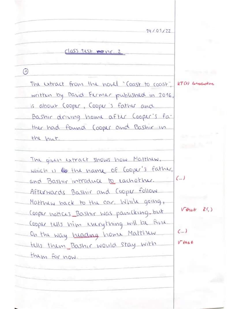 More belp
Assignments:
I Summary
(14 Points)
a) Read the following extract from the novel Coast to Coast in which Matthew Jackson takes his

