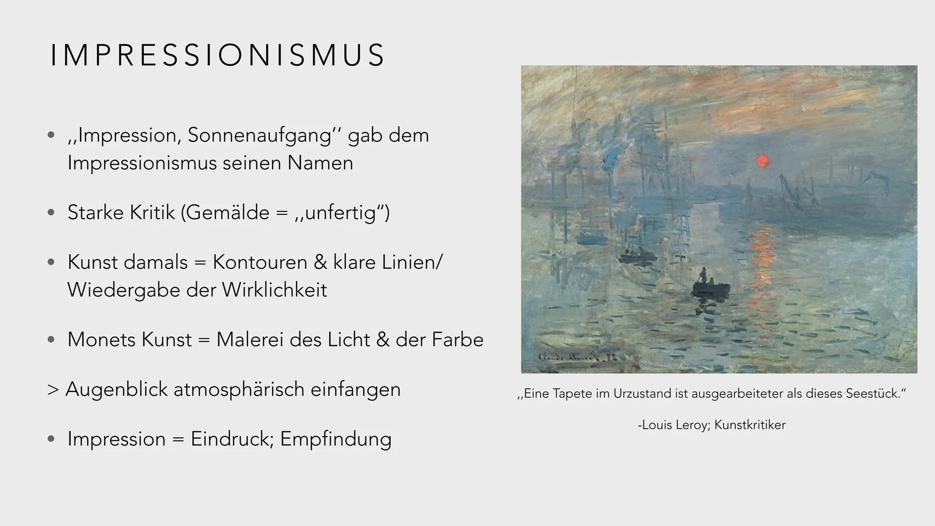 CLAUDE MONET: IMPRESSION, SOLEIL LEVANT GLIEDERUNG
●
Oscar Claude Monet
Impressionismus
Bildanalyse
Weitere Werke
• Quellen
Der Spaziergang.