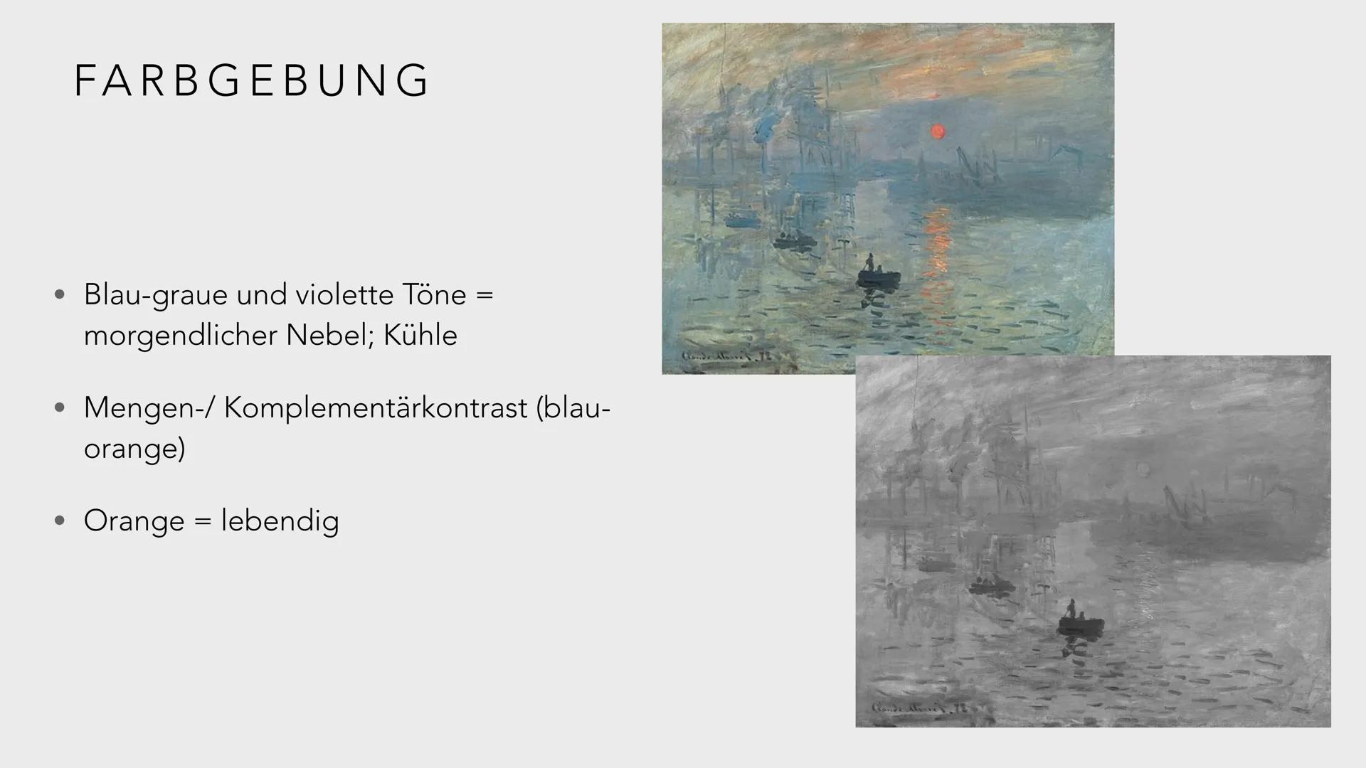 CLAUDE MONET: IMPRESSION, SOLEIL LEVANT GLIEDERUNG
●
Oscar Claude Monet
Impressionismus
Bildanalyse
Weitere Werke
• Quellen
Der Spaziergang.