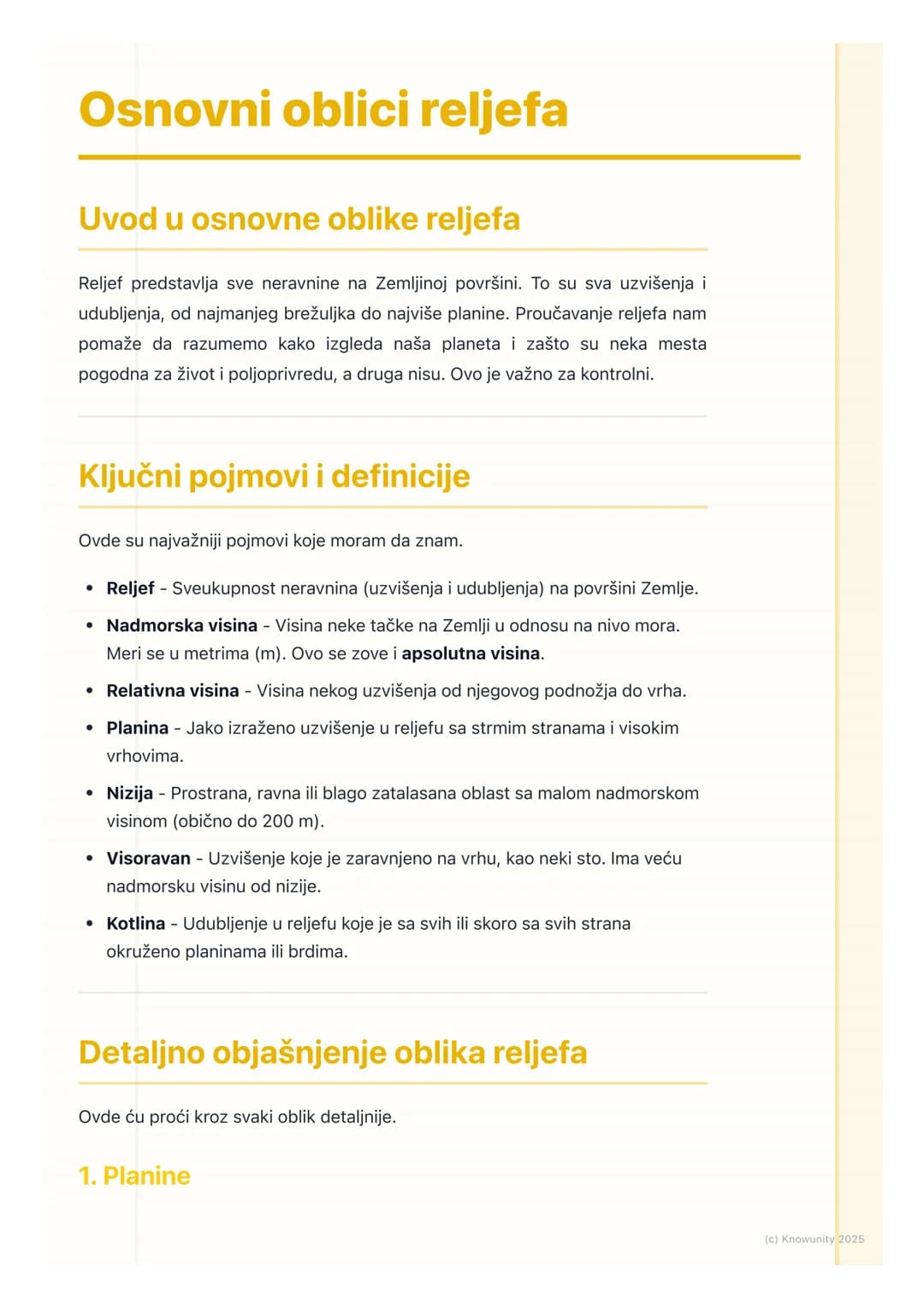 # Osnovni oblici reljefa

Uvod u osnovne oblike reljefa

Reljef predstavlja sve neravnine na Zemljinoj površini. To su sva uzvišenja i
udubl