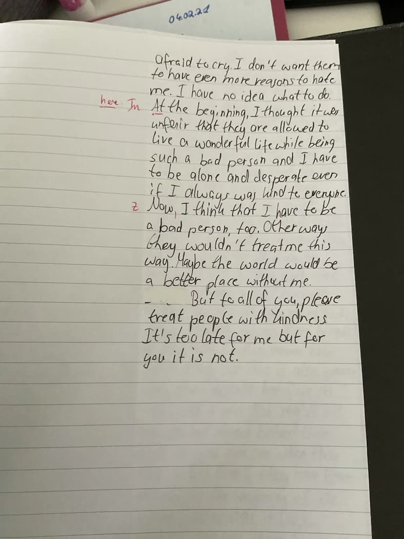 feel no
she gets in trouble for that
guilt or regret when
(cf. 11.30-321. Karen and Julie
feel like
"did
an excellent
job" which shows that 