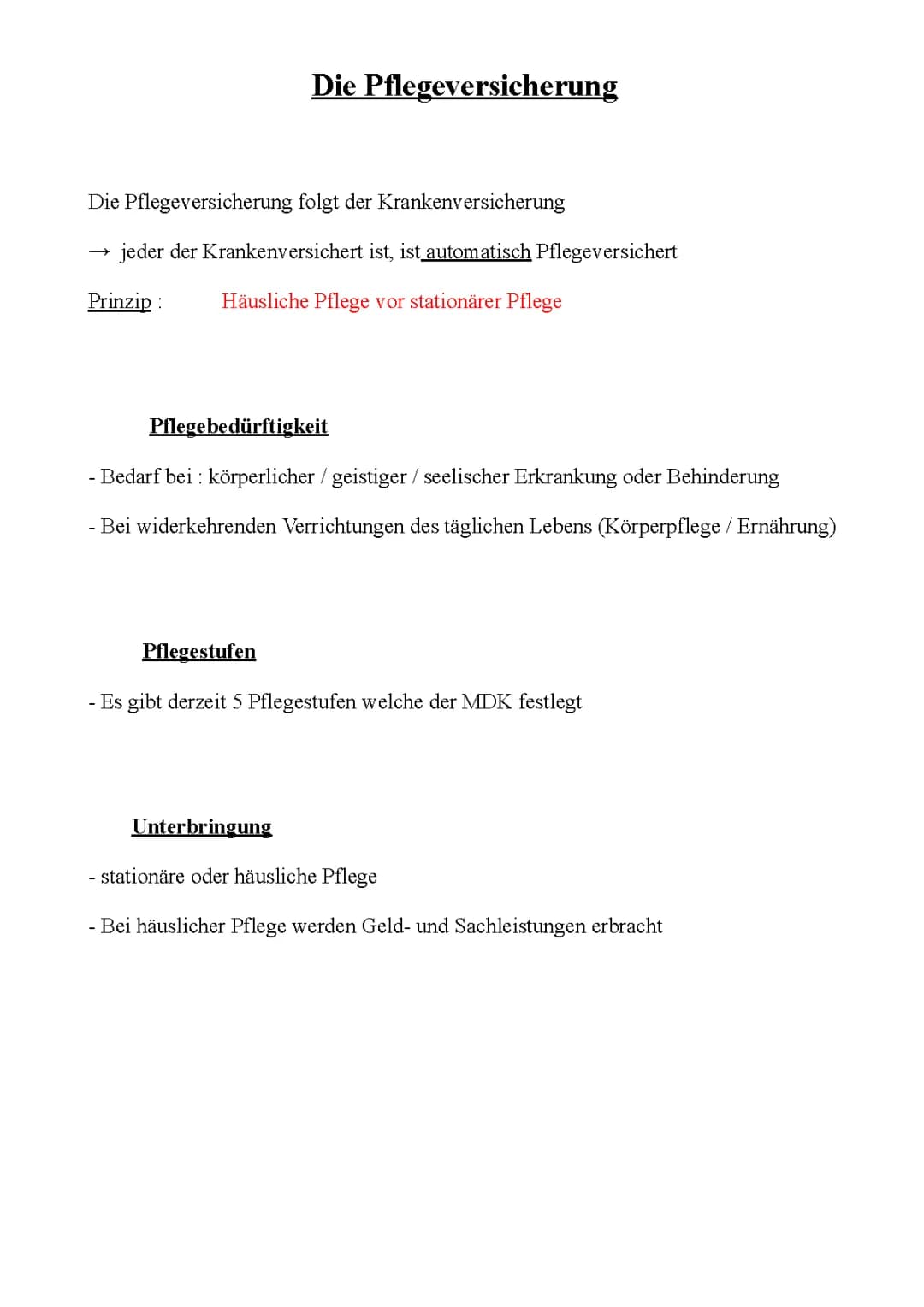 Die Pflegeversicherung