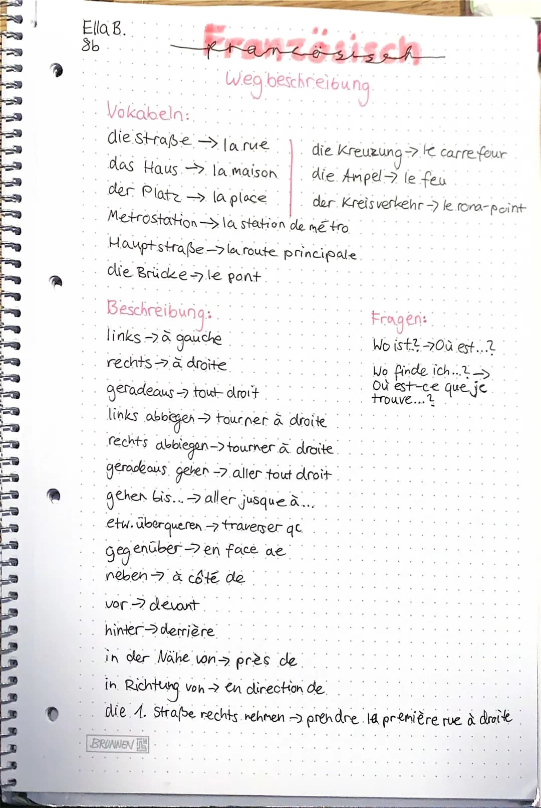 FRANZÖSISCH—WEGBESCHREIBUNG