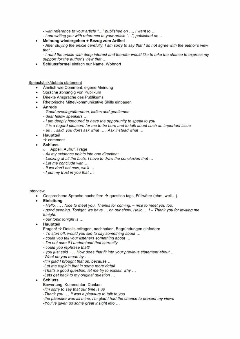 Englisch: useful phrases
Nr.1: Summary/Comprehension
●
●
Einleitung:
O W-Fragen
O
O
O
O
Thema einleiten
The text/excerpt/novel/short story "