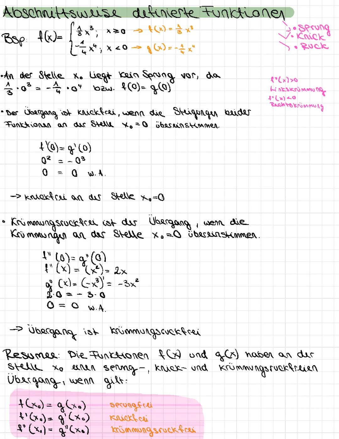Abschnittsweise definierte Funktionen (Stetigkeit, Differenzierbarkeit, Trassierung)