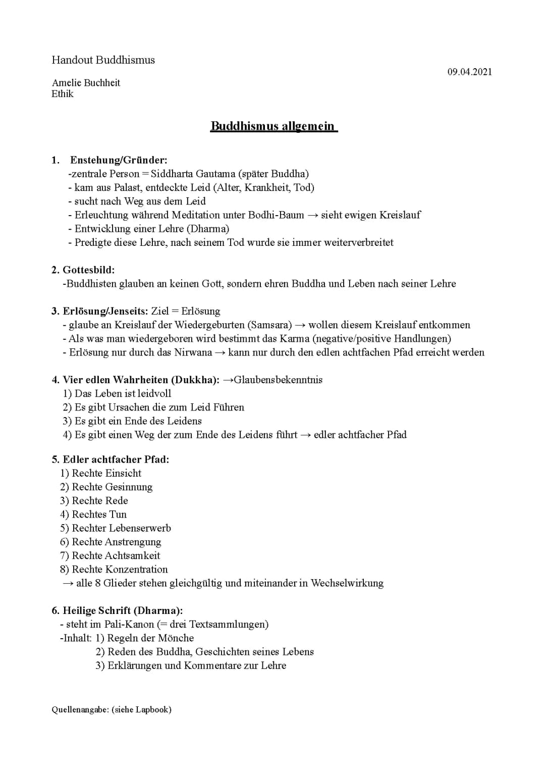 Handout Buddhismus 