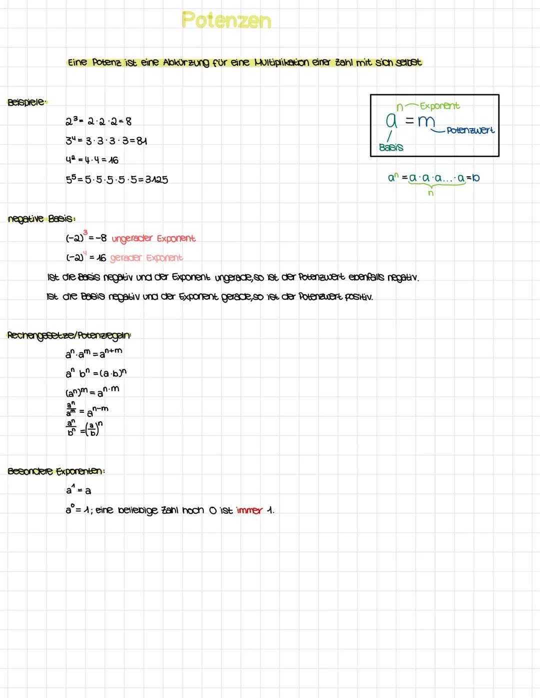 # Potenzen

Eine Potenz ist eine Abkürzung für eine Multiplikation einer zahl mit sich selbst

Beispiele

23-2-2-2-8

343-3-3-3=81

42=4.4=1