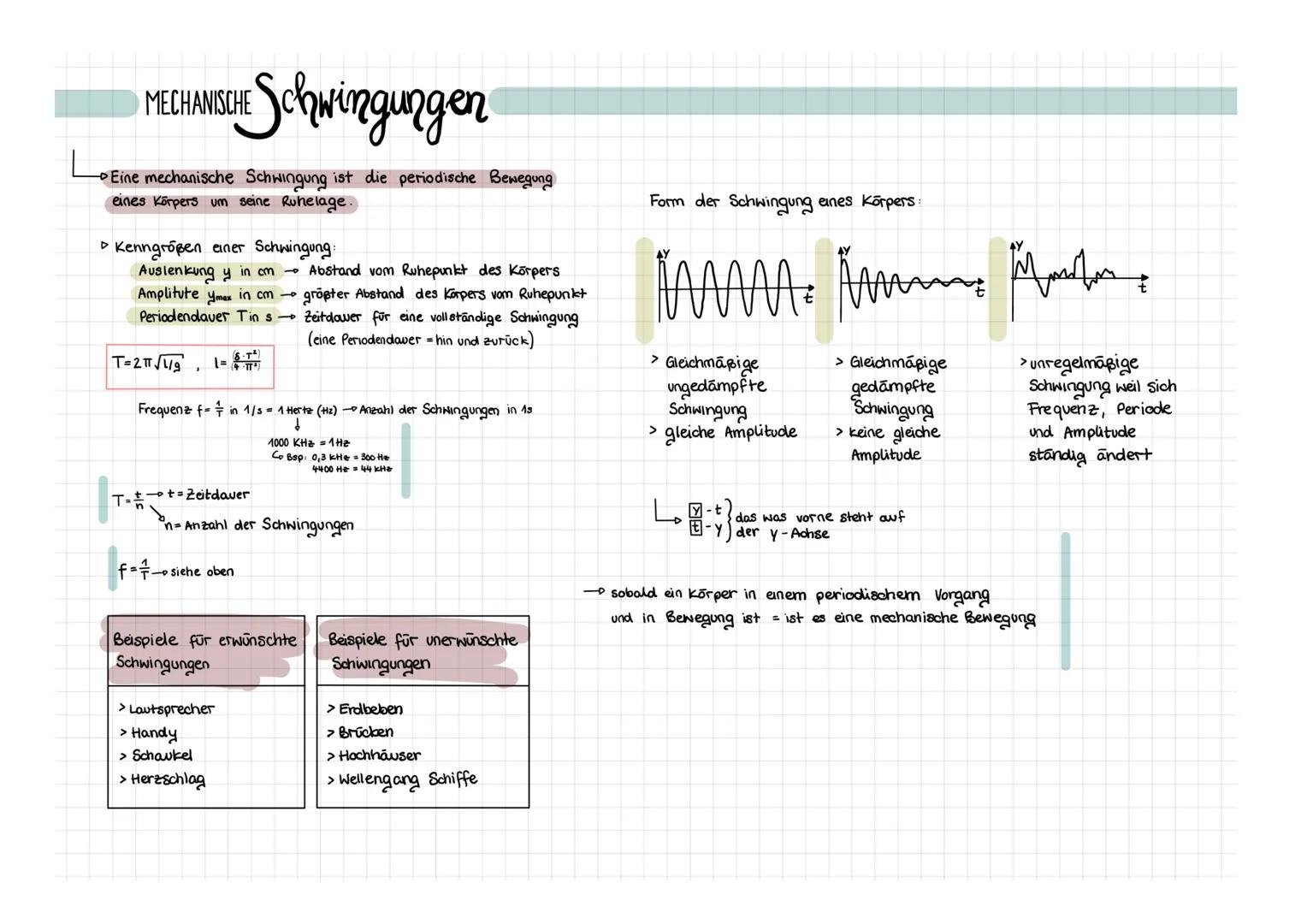 # MECHANSCHE Schwingungen

→Eine mechanische Schwingung ist die periodische Bewegung
eines Körpers um seine Ruhelage.

▷ Kenngrößen einer Sc