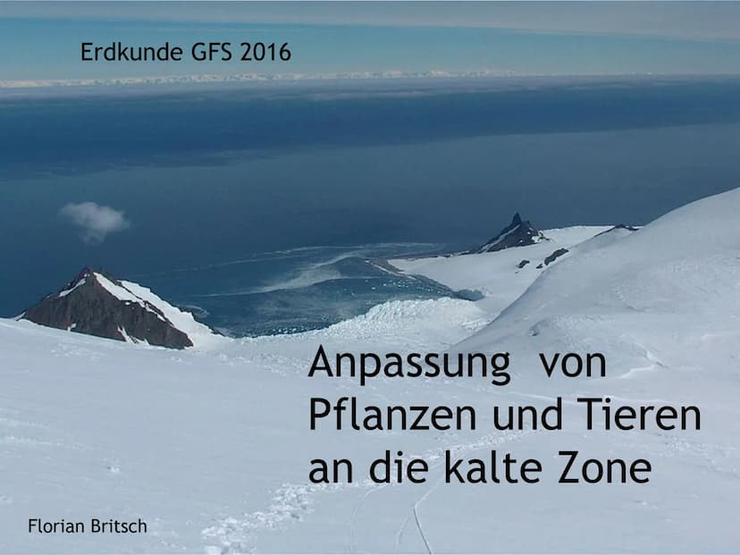 Florian Britsch
GFS 2016 EK
1. Länder in der kalten Zone:
2. Klima:
Nordhalbkugel:
Anpassung von Pflanzen und Tieren
an die kalte Zone
Alask