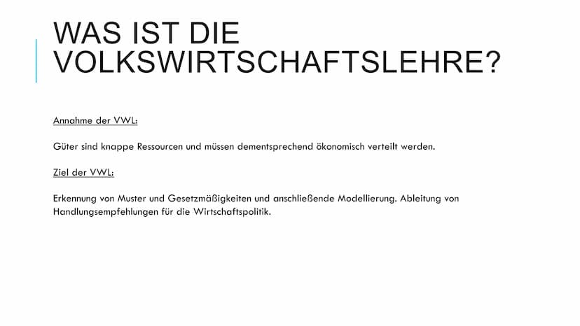 Grundlagen der Ökonomie
1) Was ist die Volkswirtschaftslehre?
Die Disziplin der Wirtschaftswissenschaften unterteilt sich in zwei Teile.
Die