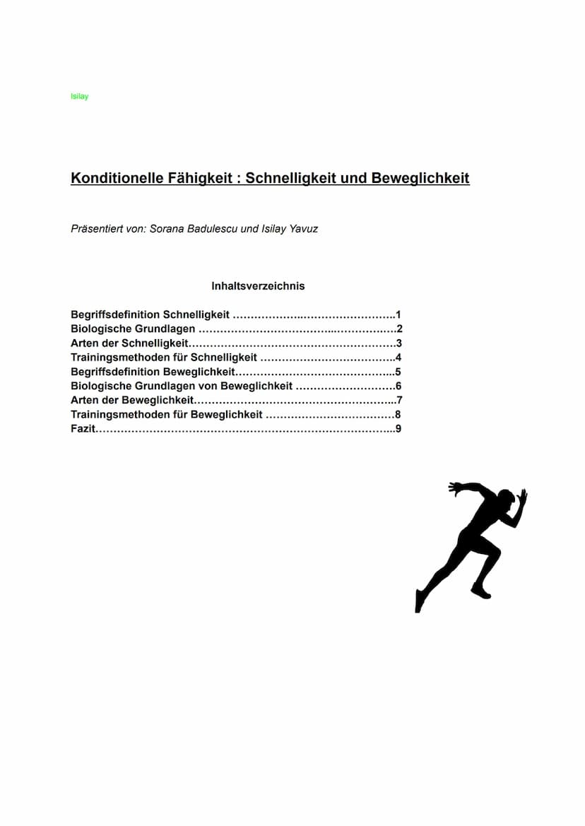 Konditionelle Fähigkeit
Schnelligkeit und Beweglichkeit Isilay
Konditionelle Fähigkeit: Schnelligkeit und Beweglichkeit
Präsentiert von: Sor