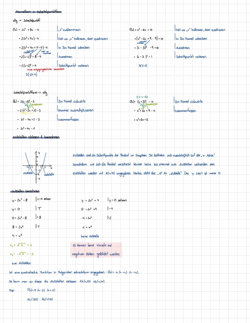 Themen
quadratische Funktionen
- Schnittpunkite mit den Achsen
MATHEMATIK
Lernzettel Klassenarbeit
Scheitelpunktform <-> Normalform
• Funkti