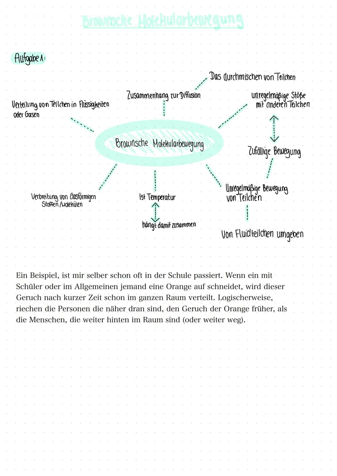 Aufgabe
Brownische Molekularbewegung
Verteilung von Teilchen in Flüssigkeiten
oder Gasen
Verbreitung von Gasförmigen
Stoffen/uolekülen
Zusam