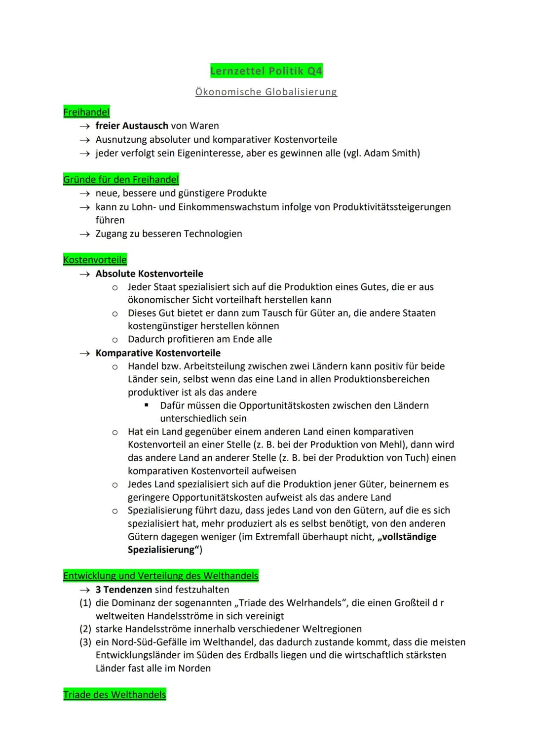 Freihandel
→ freier Austausch von Waren
→ Ausnutzung absoluter und komparativer Kostenvorteile
→ jeder verfolgt sein Eigeninteresse, aber es