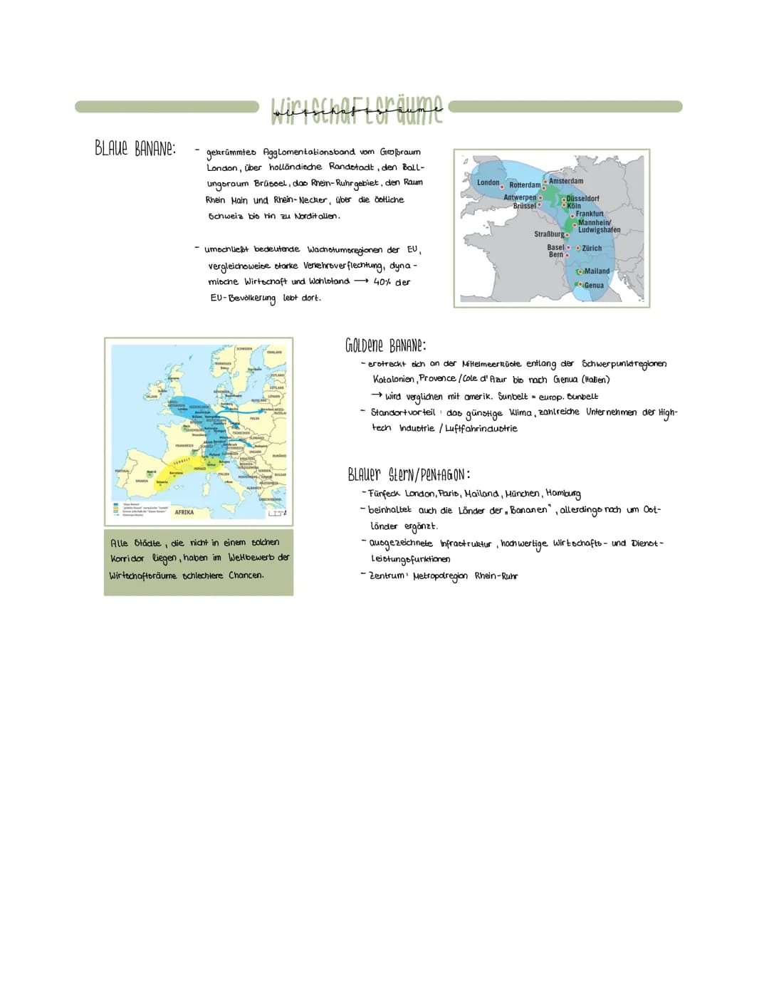 BLAUE BANANE:
FRANKREICH
SUNBELT
B
AFRIKA
Wirtschaftoräume
gekrümmtes Agglomentationsband vom Großraum
London, über holländische Randstadt, 