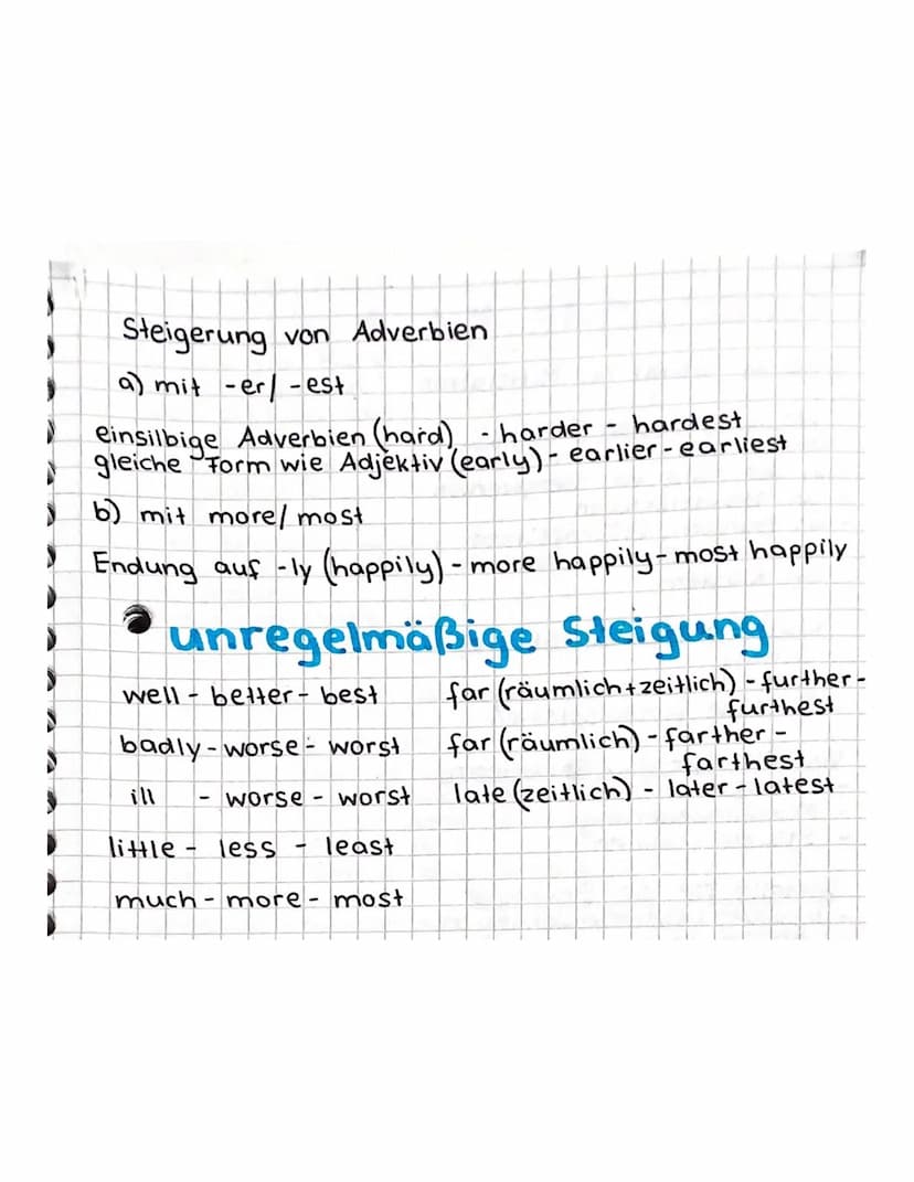 RAR
●
Adjektive & Adverbien
→Adjektive drücken aus, wie jemand oder eine
Sache ist. Adjektive bestimmen Substantive
oder auch Pronomen näher