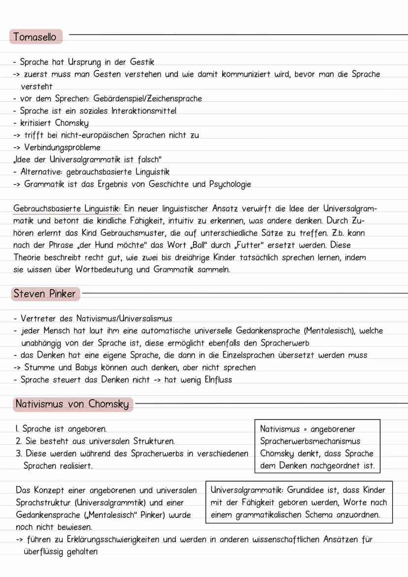 Sprachursprung
Interaktionismus
Spracherwerb ist das Ergebnis einer Interaktion zwischen kindlichen Entwicklungsprozessen und Ein-
flüssen v