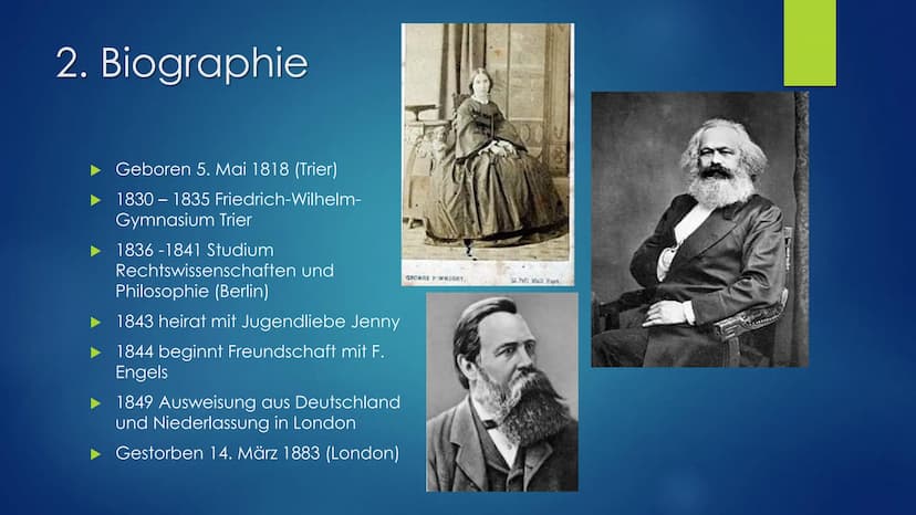 ,,Proletarier aller Länder, vereinigt euch"
1848, Karl Marx, Manifest der KP
Karl Marx Gliederung
1. Einstiegsvideo
2. Biographie
3. Werke
4