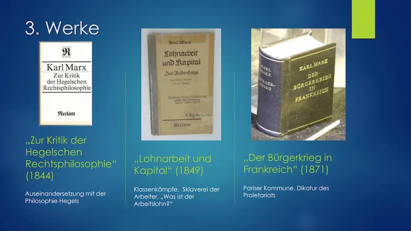 ,,Proletarier aller Länder, vereinigt euch"
1848, Karl Marx, Manifest der KP
Karl Marx Gliederung
1. Einstiegsvideo
2. Biographie
3. Werke
4