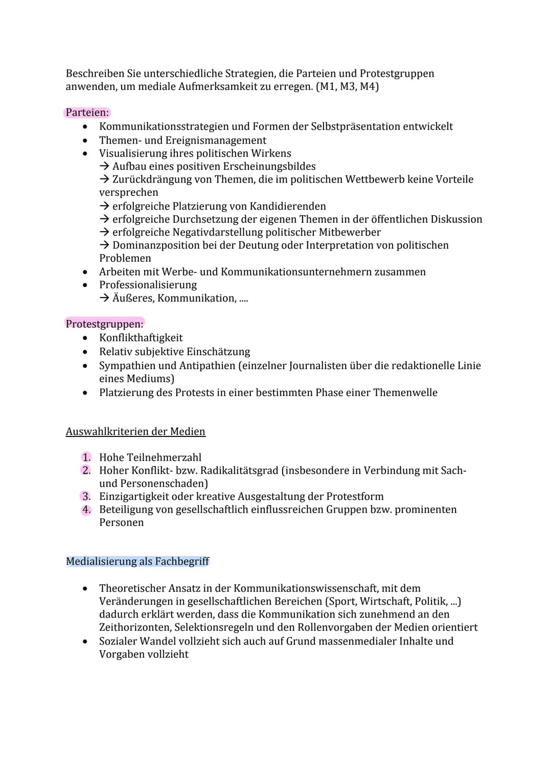 Politik Klausur Nr. 2 Lernzettel
Funktionen von Partizipation:
Artikulation
●
Erhalten die Bürger die Möglichkeit, ihre Interessen öffentlic
