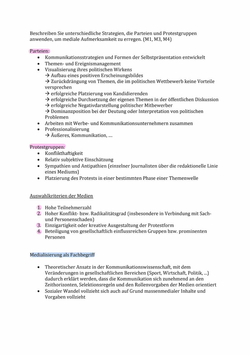 Politik Klausur Nr. 2 Lernzettel
Funktionen von Partizipation:
Artikulation
●
Erhalten die Bürger die Möglichkeit, ihre Interessen öffentlic