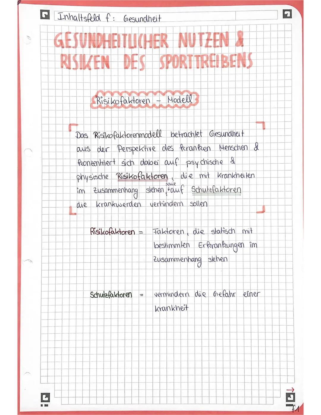 e
}
L
Inhaltsfeld f: Gesundheit
GESUNDHEITLICHER NUTZEN &
RISIKEN DES SPORTTREIBENS
Risikofaktoren Modell
Das Risikofaktorenmodell betrachte