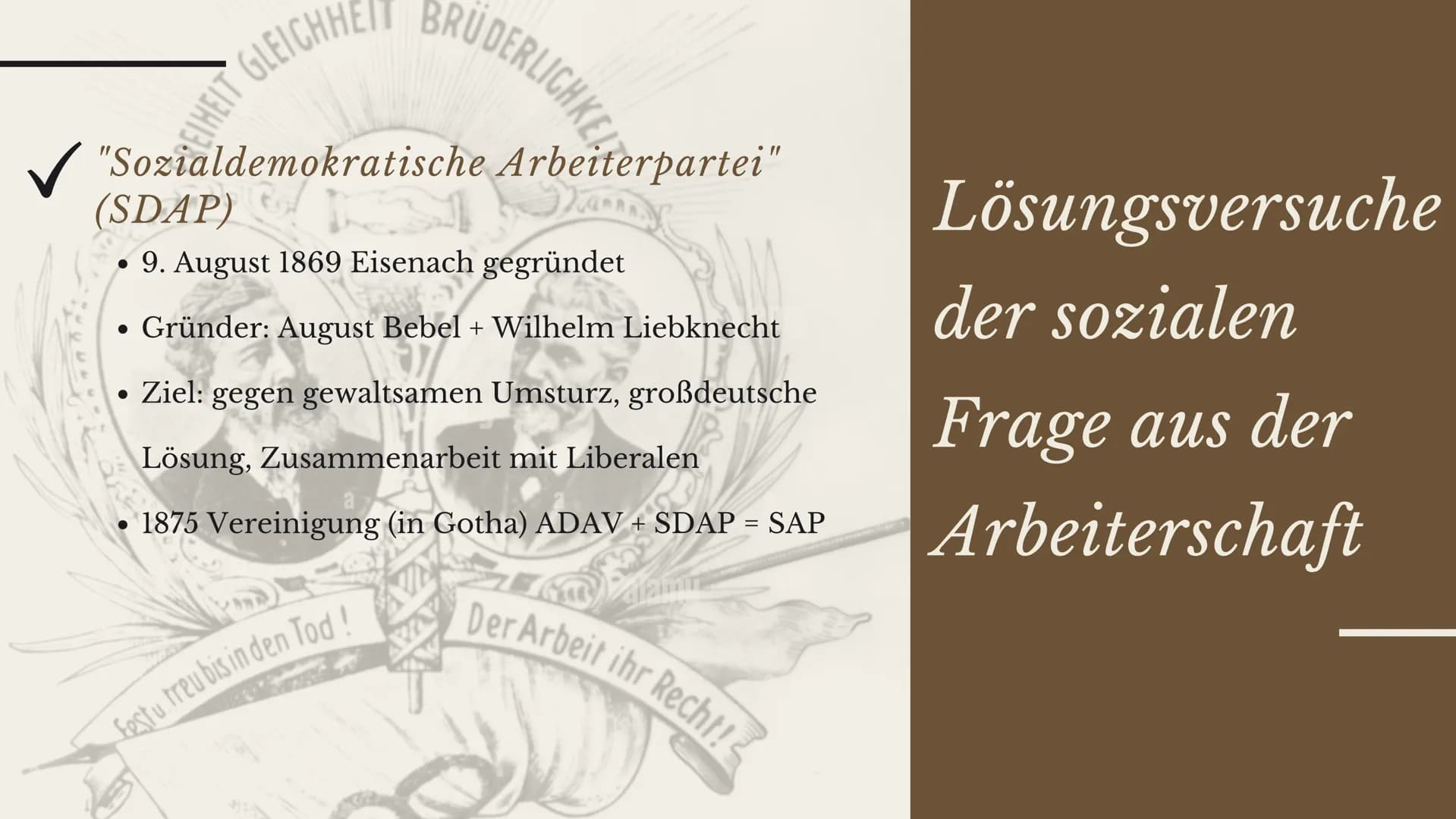 Lösungsversuche
der sozialen Frage
durch die
Arbeiterschaft
und den Staat
Sina Liebe
TECH
TATTUNGS GLIEDERUNG
1. Was ist die soziale Frage?
