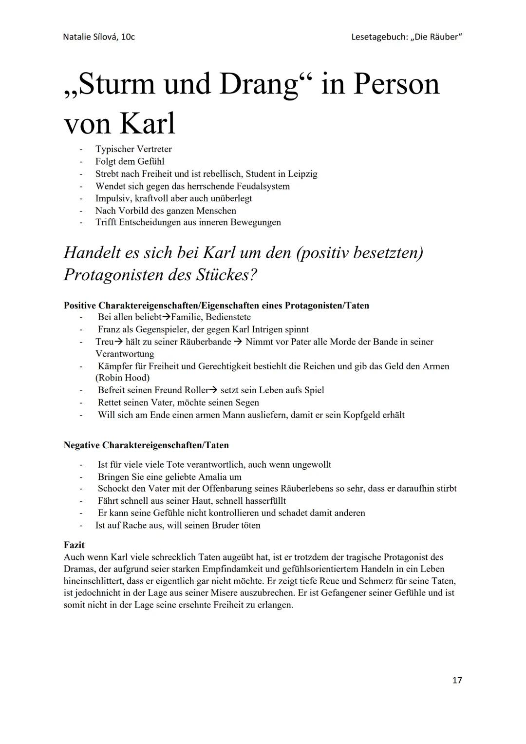 "Die Räuber"
Friedrich Schiller
Lesetagebuch
Natalie Sílová, 10c-2021/22 Natalie Sílová, 10c
Gliederung
Aristotelisches- oder Episches Drama