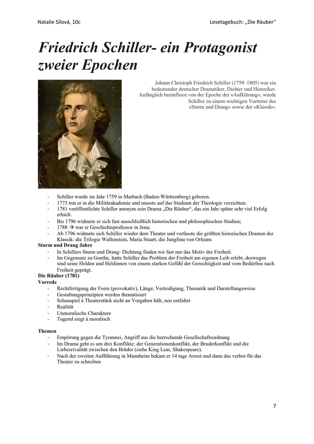 "Die Räuber"
Friedrich Schiller
Lesetagebuch
Natalie Sílová, 10c-2021/22 Natalie Sílová, 10c
Gliederung
Aristotelisches- oder Episches Drama